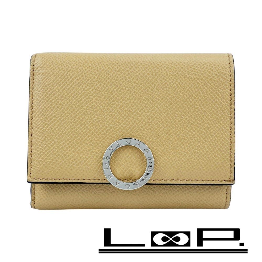 ブルガリ ■中古■ 三つ折り 財布 コンパクト ウォレット ロゴクリップ レザー ベージュ 【591662】11