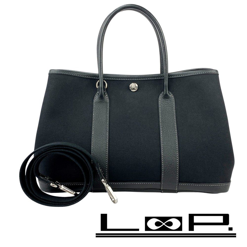 エルメス ■美品■ ガーデンパーティTPM ハンド ショルダー バッグ キャンバス レザー 黒 □H刻 箱 【563775】3