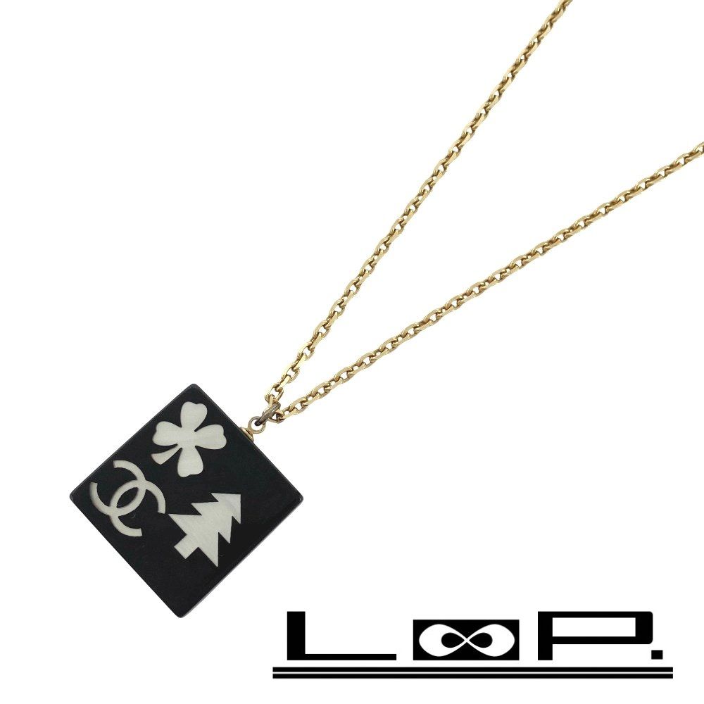 シャネル ■美品■ スクエアプレート ネックレス アクセサリー クローバー ツリー ココ ブラック ゴールド GP 03A 【434402】5