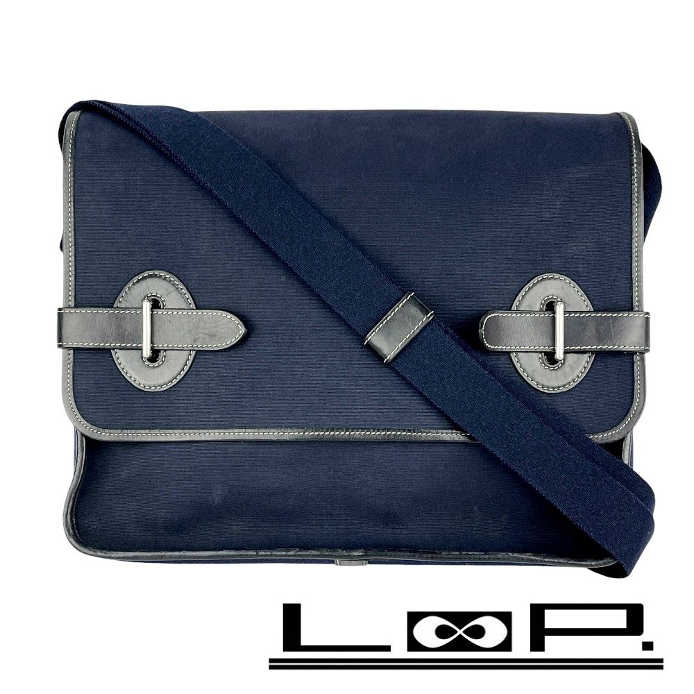 エルメス ■中古■ ブエナベンチュラPM ショルダー バッグ カバン キャンバス レザー ネイビー 【596650】5