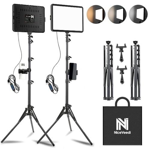 NiceVeedi 2パック撮影用ライト LEDビデオライト 写真スタジオ撮影 2800-6500K三色調光可能な照明撮影ライトキット 152cm調節可能な三脚とスマホホルダー付き 持ち込みやすい収納バッグ付き YouTube/会議/動画/生 9612a2ef