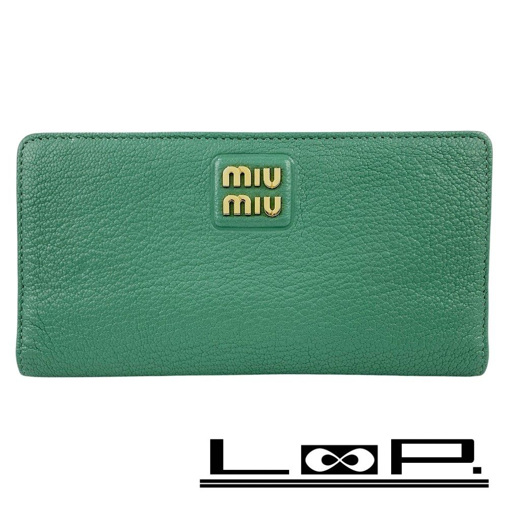ミュウミュウ ■新同■ 二つ折り 長財布 ウォレット レザー グリーン 5M0009 箱 【40171】8 26,060円