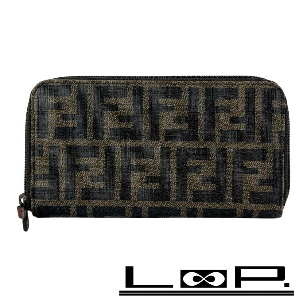 フェンディ ■中古■ ズッカ ラウンドファスナー 長財布 ウォレット PVC ブラウン 【652417】13