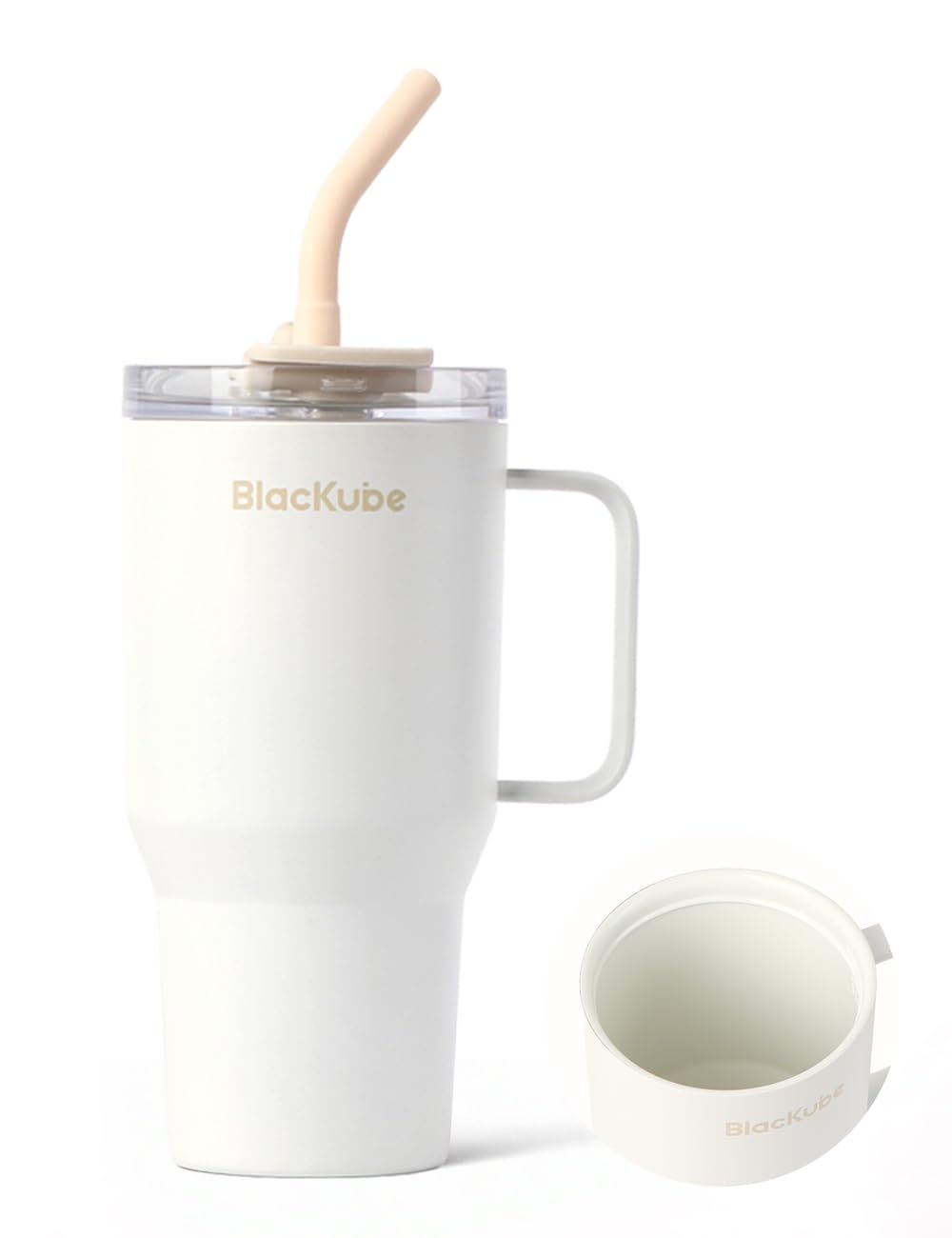 Blackube ??対応 真空断熱タンブラー 秋冬カラー 600ml 水筒 セラミックコーティング 底面外径65mm 車載用カップホルダーに適合 ステンレス製 保温保冷 ストロー&ハンドル付き ソイミルクホワイト(沖縄・離島の方発送不可）) 2d7b25d7