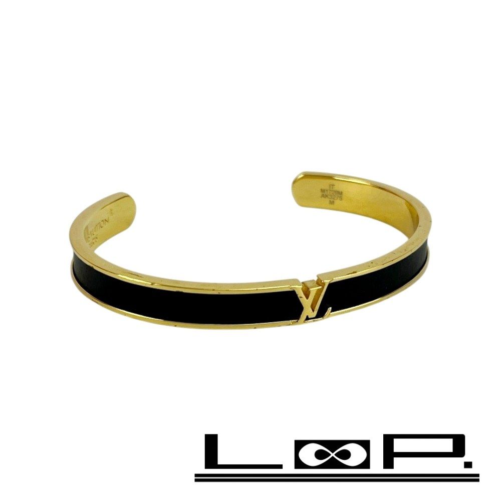 ルイヴィトン ■美品■ LV イニシャル M ブレスレット アクセサリー ブラック ゴールド レザー GP M1729M #M 箱 【538582】12