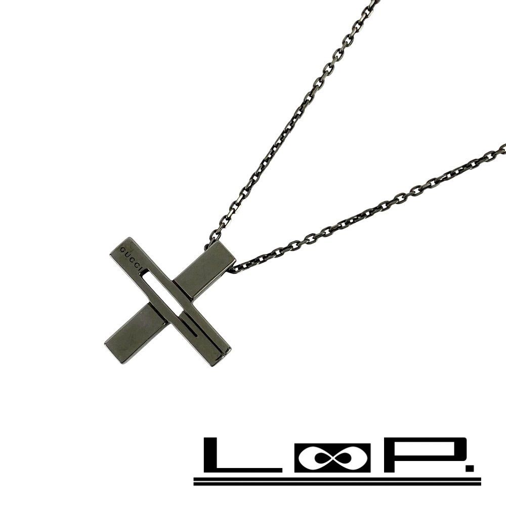 グッチ ■美品■ カットアウト G クロス ネックレス アクセサリー 十字架 ブラック SV 925 ブラックコーティング 【526800】11