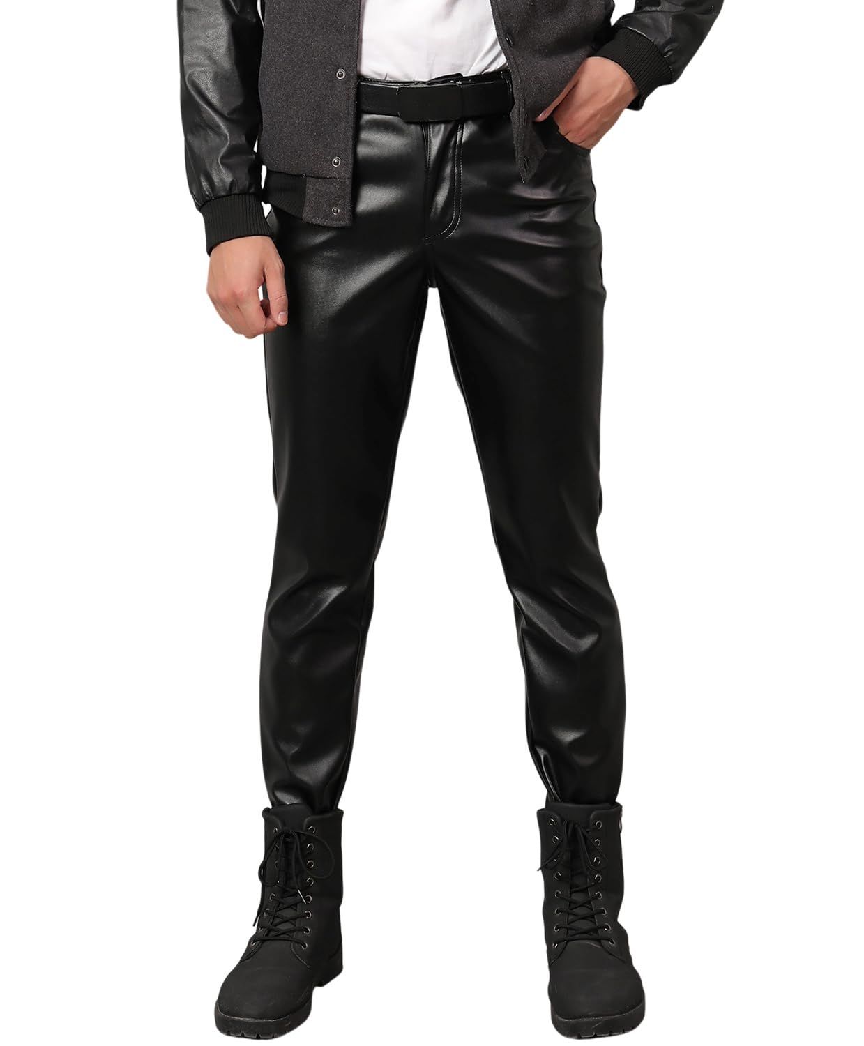 新品 [East Rain] ブラック 皮パンツ レギュラーフィット スキニー レザーパンツ puレザーズボン ライダースズボン バイク用 弾力 防寒 メンズ SEW544