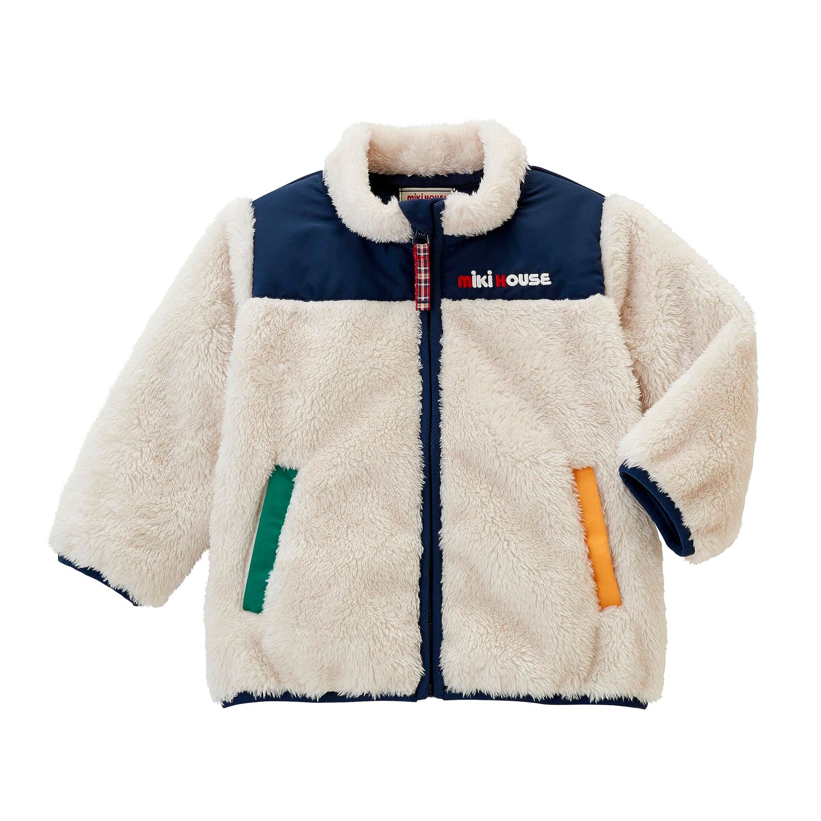新品 [ミキハウス] ジャンパー アウター ボア フリース 防寒 ジップアップ ロゴ 無地 シンプル 男の子 女の子 ベビー キッズ 子供服 通園 通学 10-3730-491 120cm アイボリー