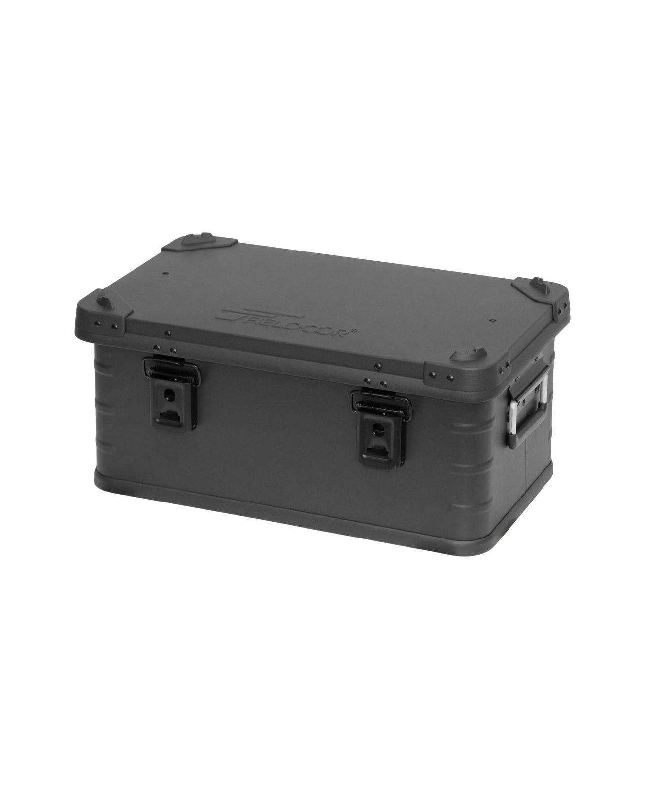 FIELDOOR アルミ コンテナ ボックス 蓋付き 収納ボックス フタ付き 収納ケース 収納BOX おしゃれ 道具入れ ストッカー 軽量 スタッキング BOX アウトドア キャンプ 収納箱 テーブル [Sサイズ] [ブラック]★m
