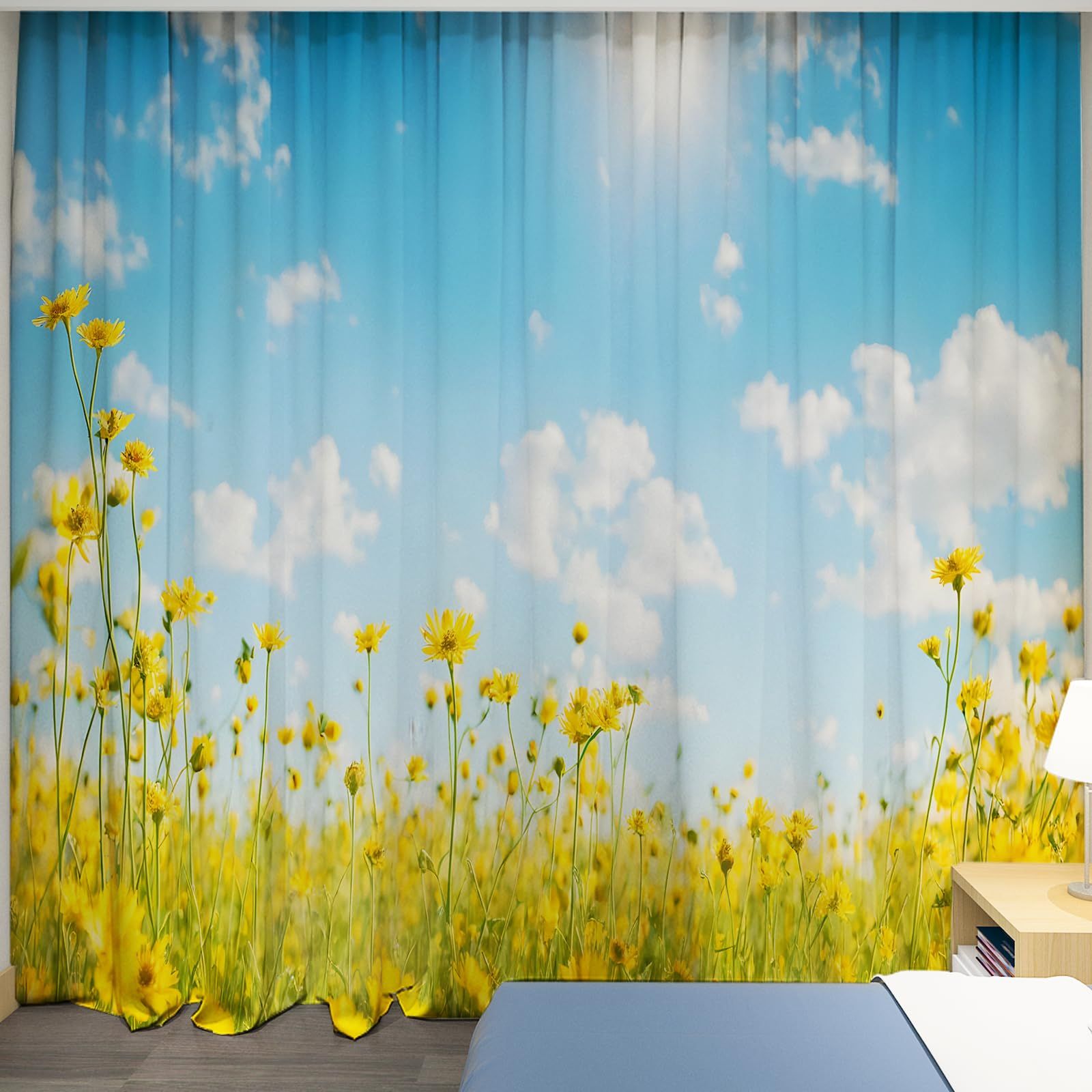新品 U-SITU 片開き風景カーテン お部屋が絵になる！デザイン豊富なプリント インテリア 室内飾り 漫画風 花 植物 風景 自然景色 おしゃれ 目隠し 雰囲気転換（サイズ：丈140 x 幅200cm x 1枚組）CLWH1273M