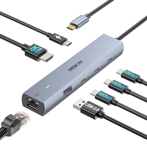 MOKiN USB-Cハブ 7-in-1 多機能アダプターMac・Windows両対応 4K HDMI出力、100W PD高速充電、USB 3.1×3、USB 2.0、RJ45有線LAN搭載 アルミ合金ボディ/過電流 MacBook Air/Pro、Delle