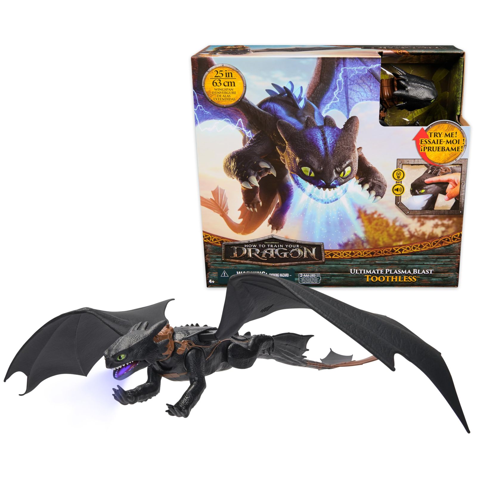 新品 ドリームワークスドラゴンズ、ドラゴンの訓練方法、究極のプラズマブラストトゥースレス、25インチの翼、ライト&サウンド付きアクションフィギュア、4歳以上の男の子向け子供のおもちゃ