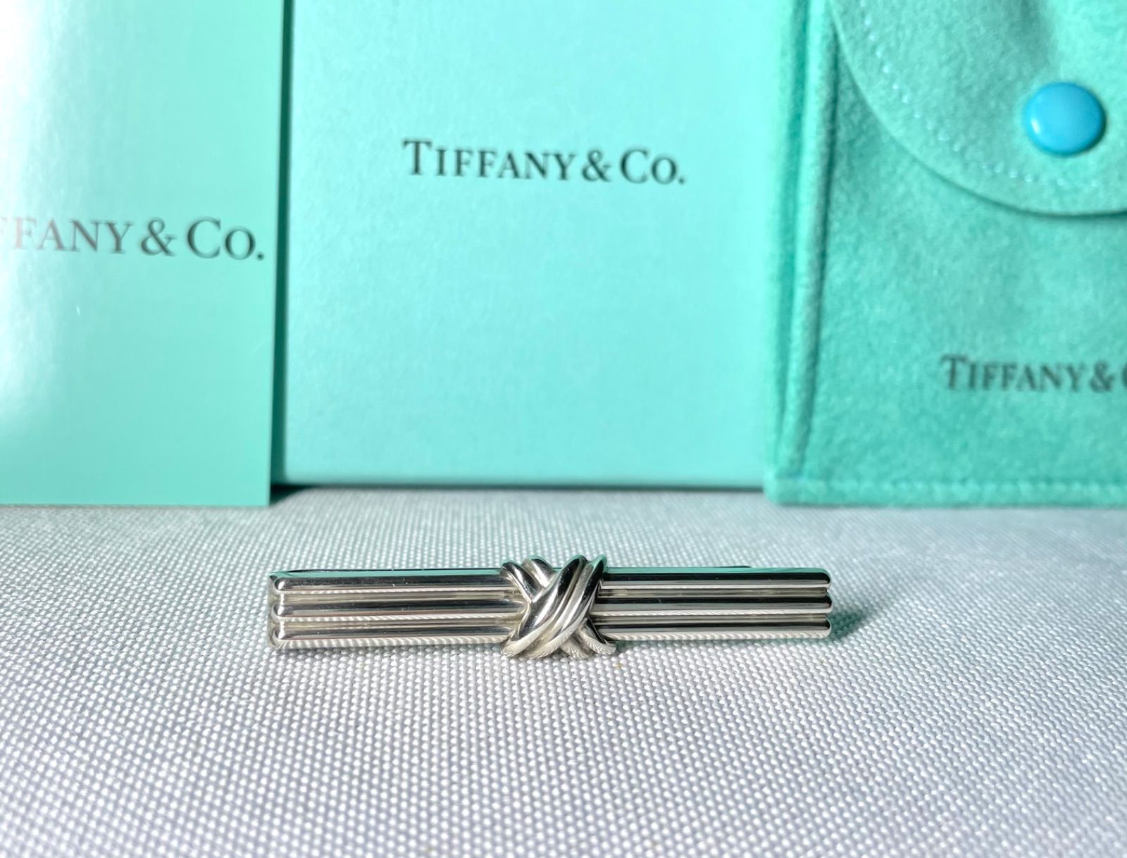 美品 Tiffany ティファニー シグネチャークロス ストライプライン スターリングシルバー SV925 ネクタイピン タイピン タイバー 付属有