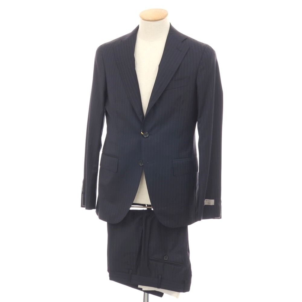 【新品】カナーリ CANALI ウール ピンストライプ 3つボタンスーツ ネイビーxブルー【サイズ44】【メンズ】
