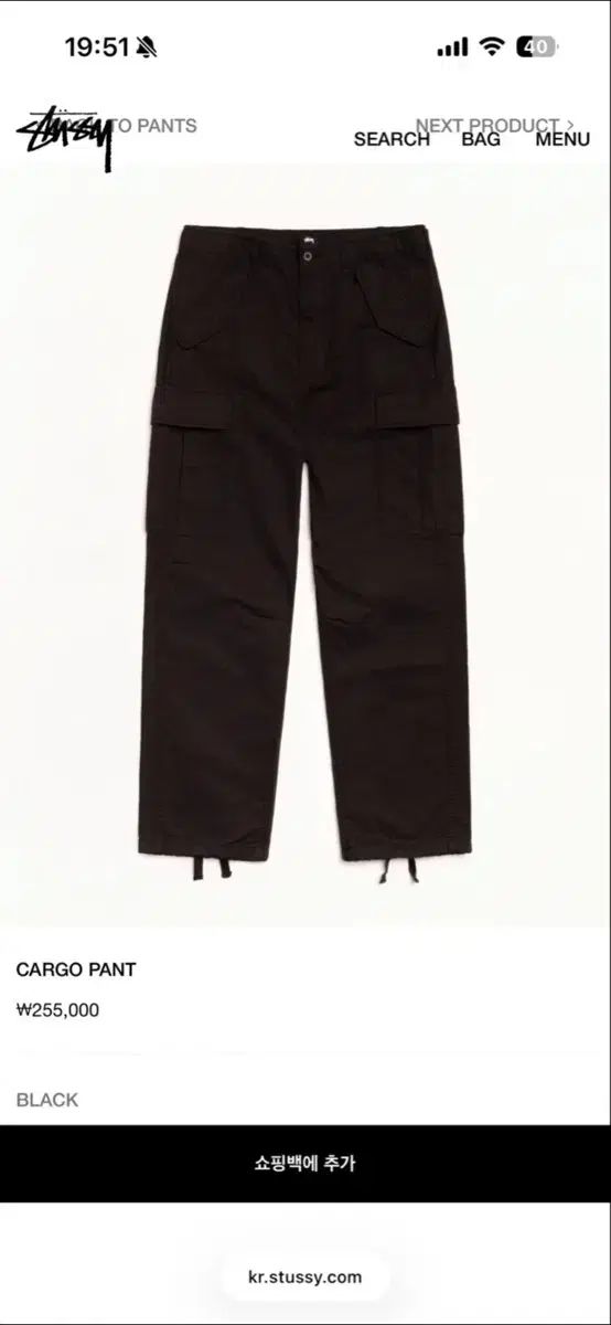 STUSSY ステューシー カーゴ パンツ ブラック 34