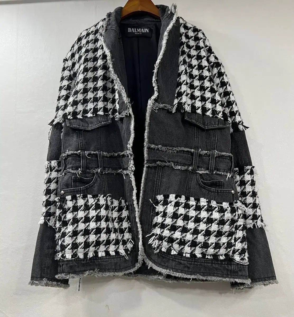 BALMAIN バルマン ハウンドトゥースチェック デニム ウールジャケット