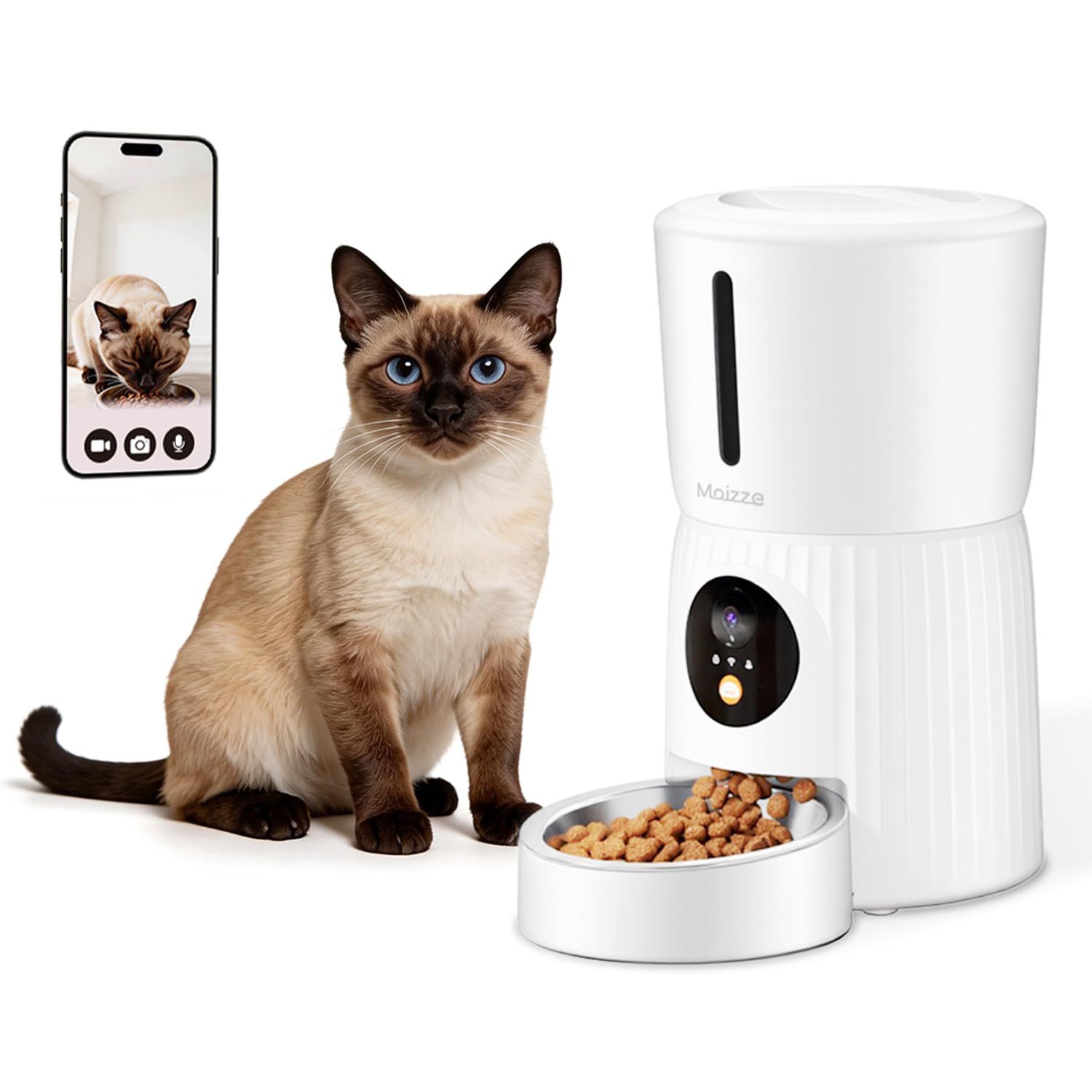 Moizze 自動給餌器 カメラ付き 多機能 猫 犬 自動餌やり機 4L Wi-Fi 2.4Ghz/5Ghz アプリ遠隔操作 録音再生 双方向通話 早食い防止 簡単お手入れ ペット給餌機 (カメラ式)Y 539cc82a