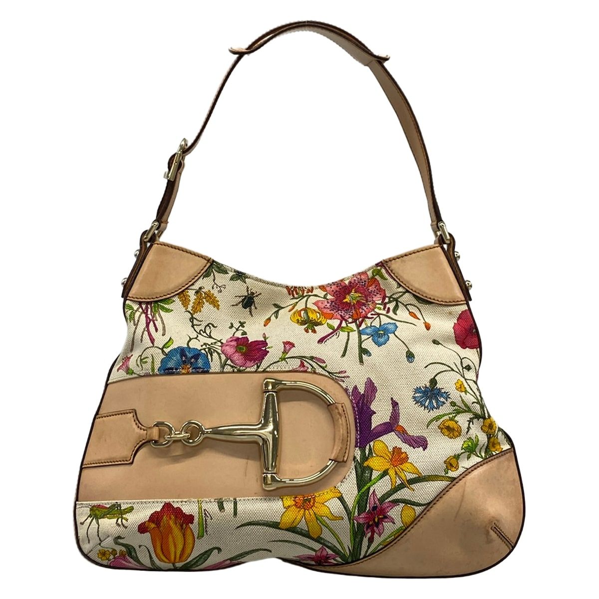 GUCCI(グッチ) ショルダーバッグ フローラ,ハスラービット 137388 アイボリー×ベージュ×マルチ レザー