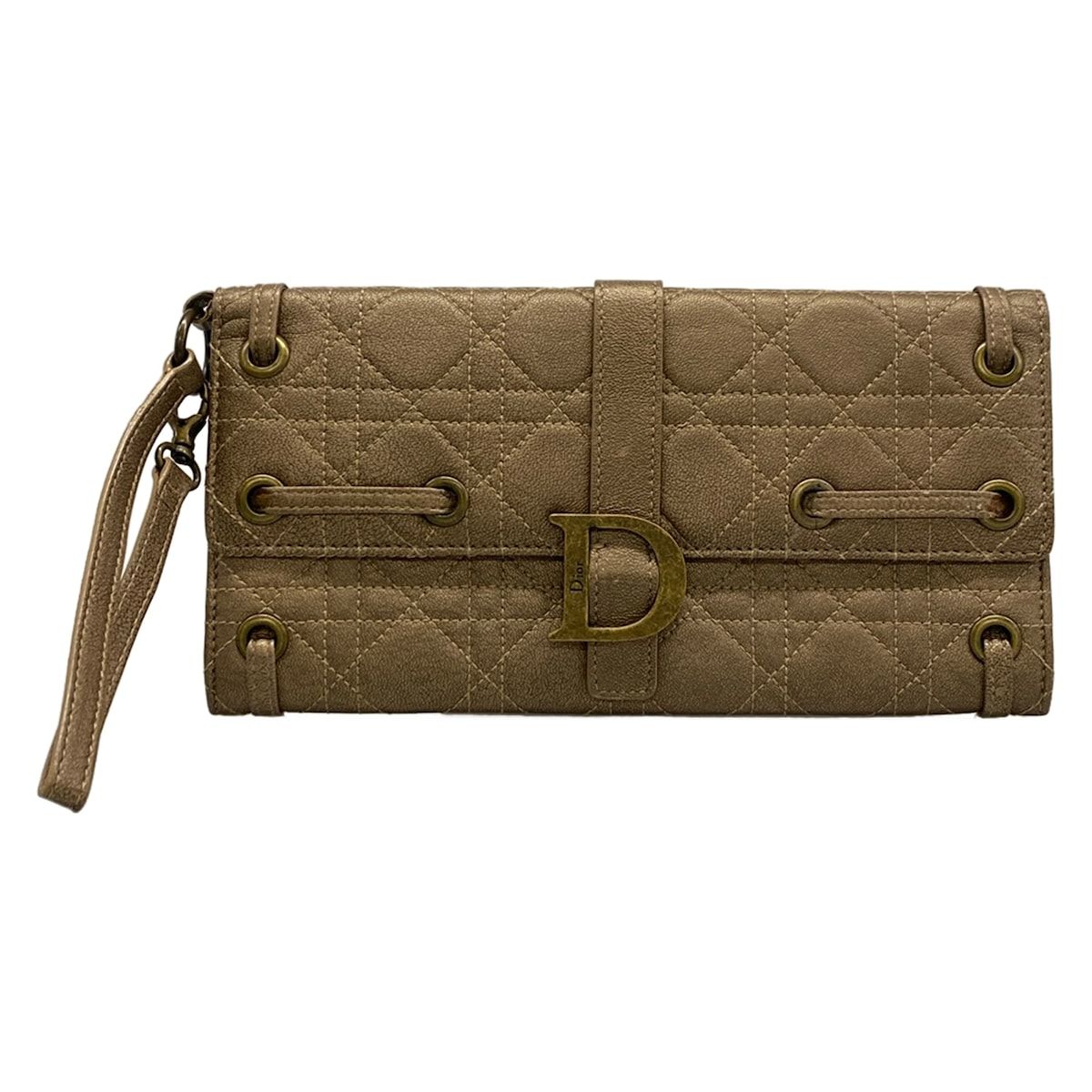 DIOR/ChristianDior(ディオール/クリスチャンディオール) クラッチバッグ カナージュステッチ ゴールド レザー
