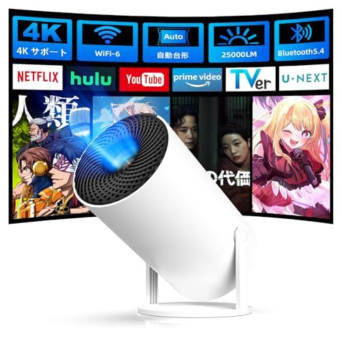 Tecaki プロジェクター 家庭用 超小型【2026新モデル・Android TV搭載・270°回転】天井投影 1080P 4K対応 高輝き度25000LM 短焦点 Wifi-6 大画面投影 自動台形補正 Bluetooth5.4 操作簡単 f1b8cd37