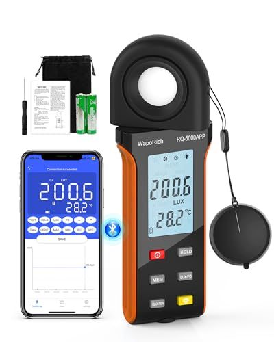 照度計 WapoRich 5000-APP デジタル照度計 - JIS規格ルクスメーター、400,000Lux、270度回転露出計、照度&温度研究実験、植物育成に適し室内照明、撮影向け（日本語説明書付き）(沖縄・離島の方発送不可）) 82ff4a9d