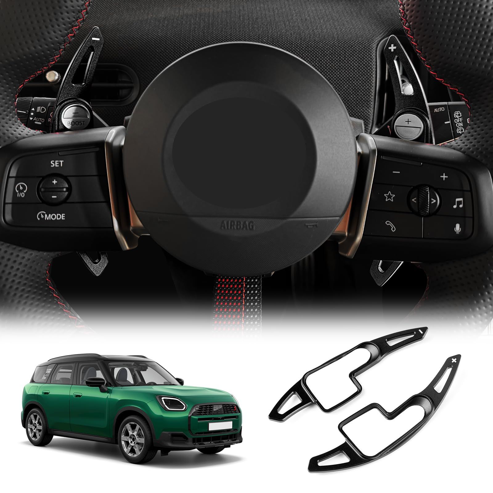新品 KUNGKIC 2024 2025 第4世代 ミニクーパー 5ドア F65 S F66 カントリーマン U25 COUNTRYMAN 専用 アルミ合金 パドルシフトカバー シフト パドル エクステンション インテリア 装飾 アクセサリー (ブラック)