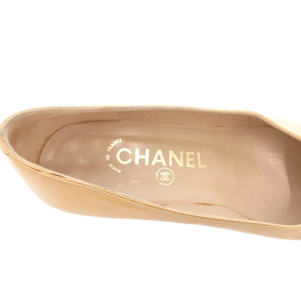 シャネル CHANEL パンプス チャンキーヒール バイカラー レザー 37