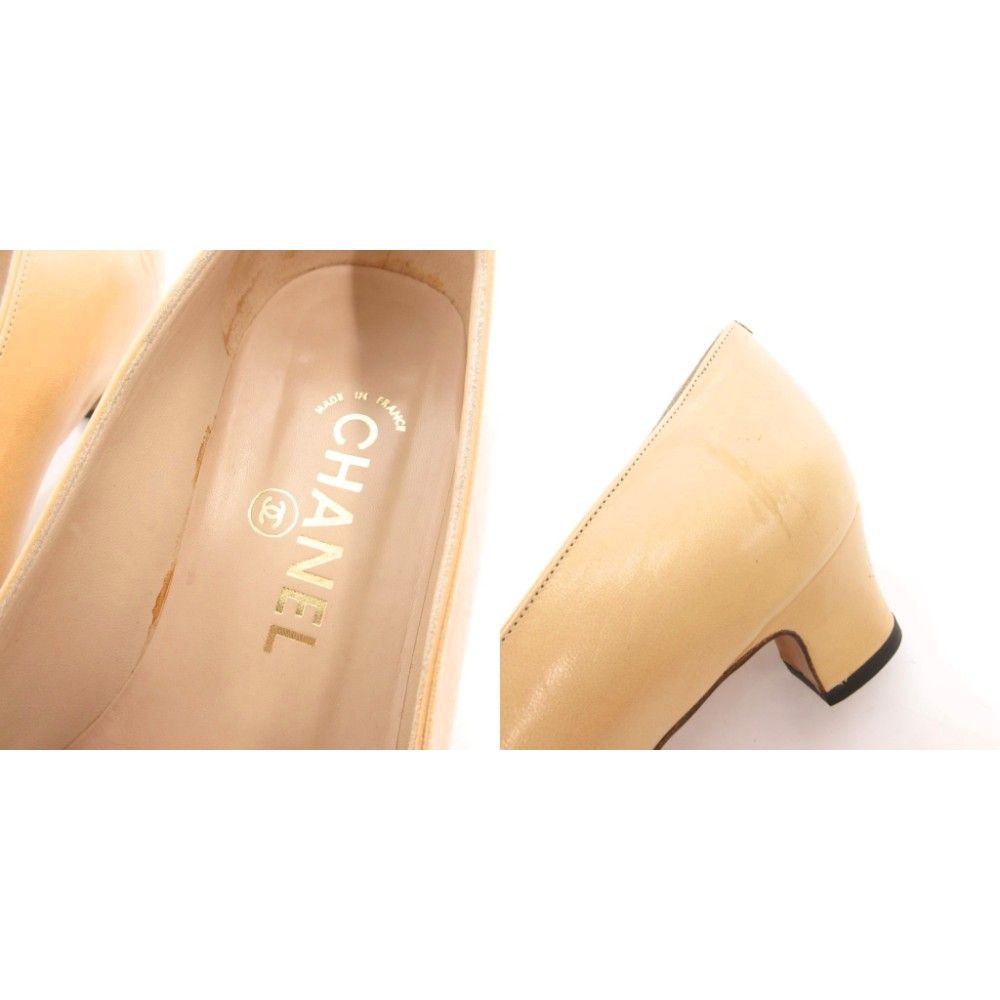 シャネル CHANEL パンプス チャンキーヒール バイカラー レザー 37