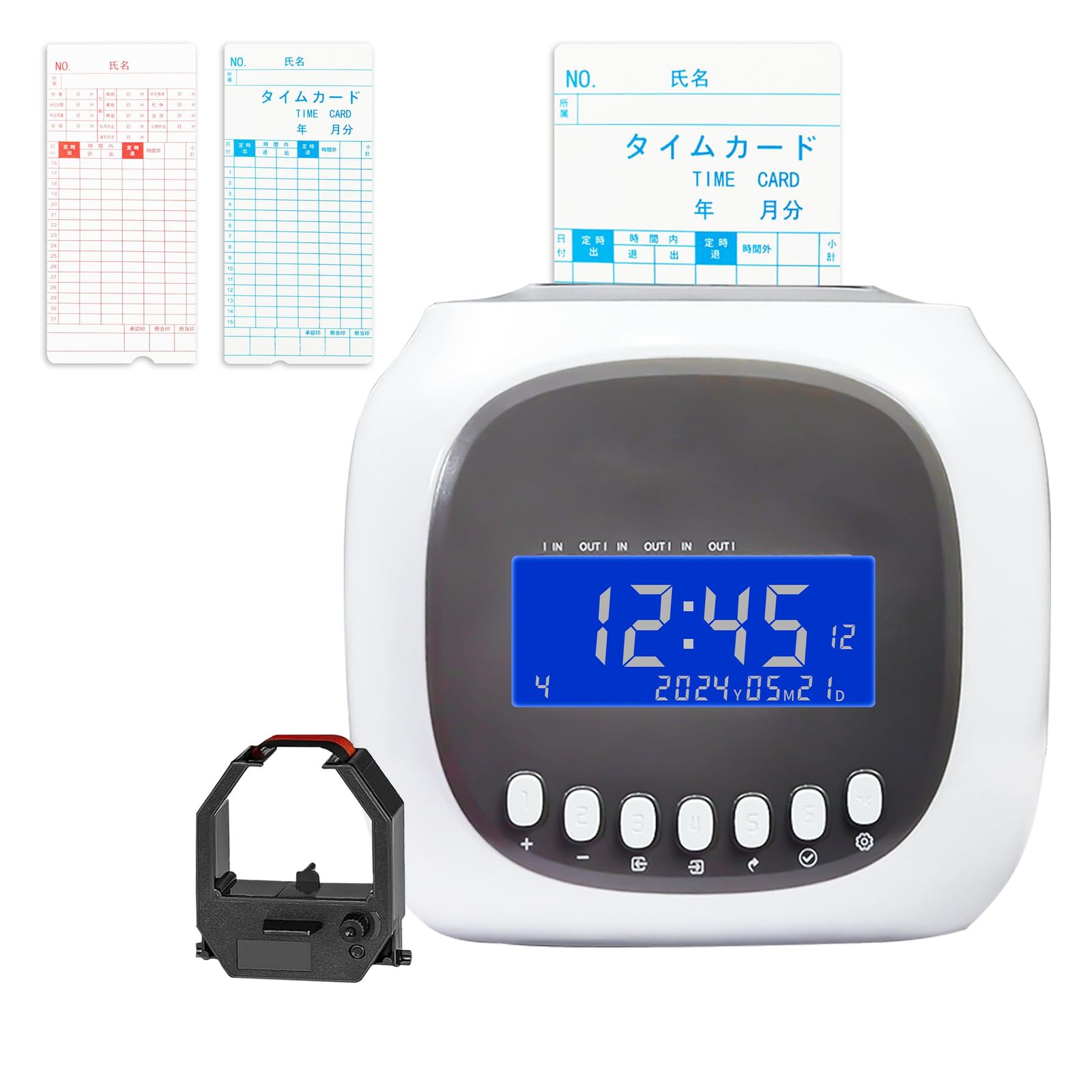【新品】従業員用タイムカード - 小規模ビジネス向け自動調整タイムクロック、1日6回打刻のタイムマシン | 50枚のタイムカード、1本のインクリボン（内部） bbfd27b6