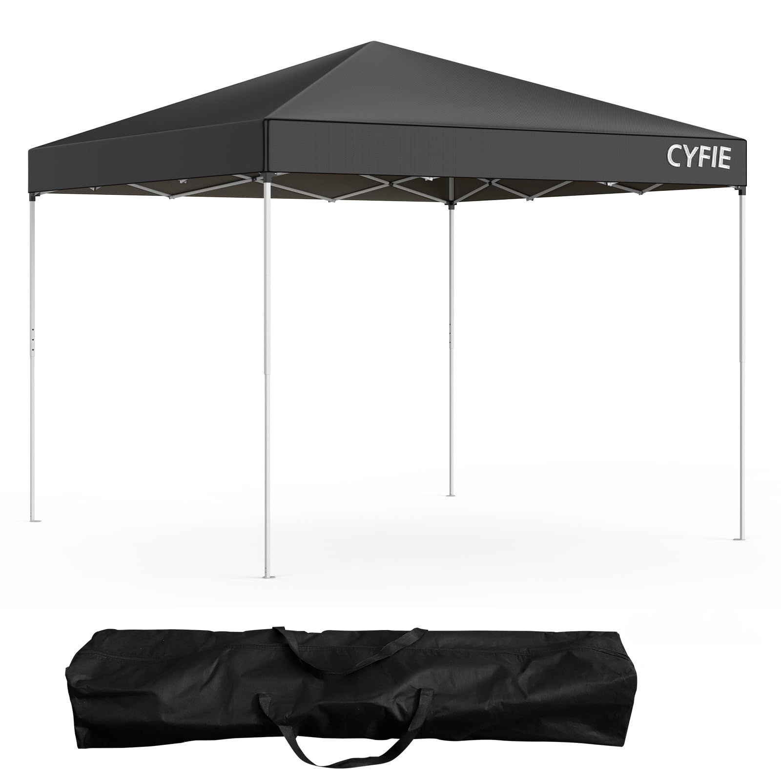 CYFIE タープテント 3mx3m ワンタッチテント 屋根テント 高さ3段階調節 日よけ コーティング 耐水 スチールフレーム 風に強い 組立て簡単 持ち運び便利 防災砂袋?ペグ?ロープ?収納ケース付 アウトドア キャンプ 運動会 祭り用 (ブラック)e