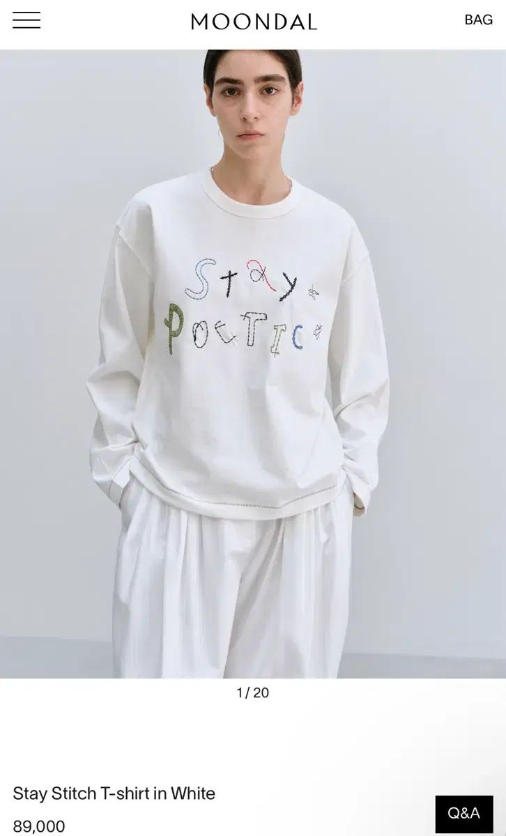 ムンダル Stay Stitch T-shirt in White