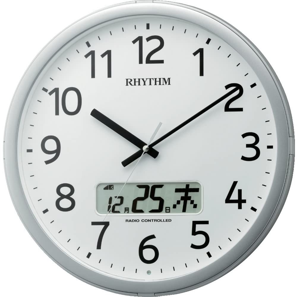 リズム時計 RHYTHM 電波 掛け時計 プログラムカレンダー01SR チャイム付き シルバー色 4FNA01SR19 国内発送 779d96b6