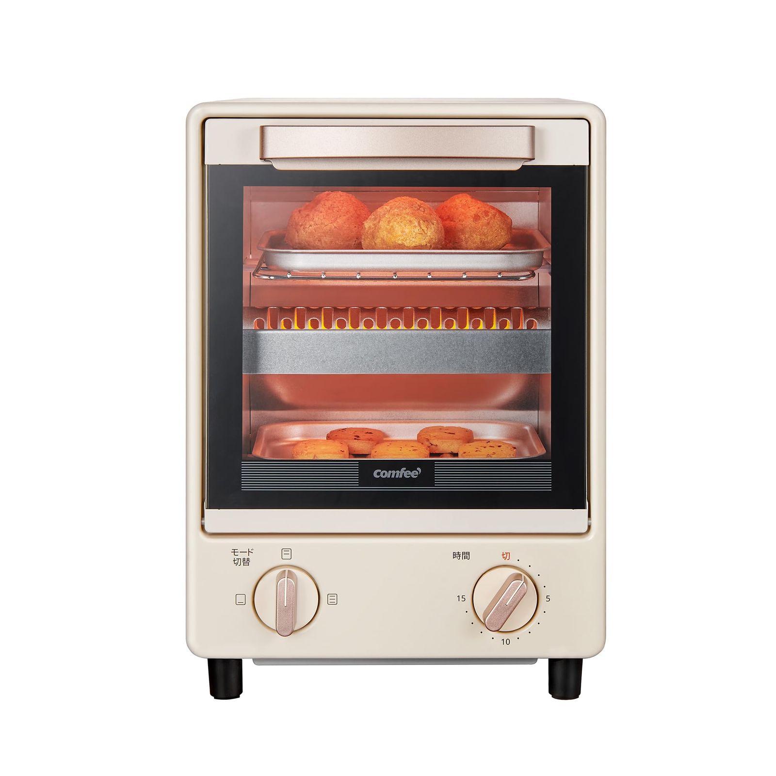 COMFEE' オーブントースター 縦型 8L トースト2枚焼き 上下ヒーター搭載 1000W15分タイマー 焼きムラ抑え スライドオープンドア パンくずトレイ1枚・受け皿2枚付き スリム レトロ CF-MF082-AY アイボリー 国内発送 6bd89990