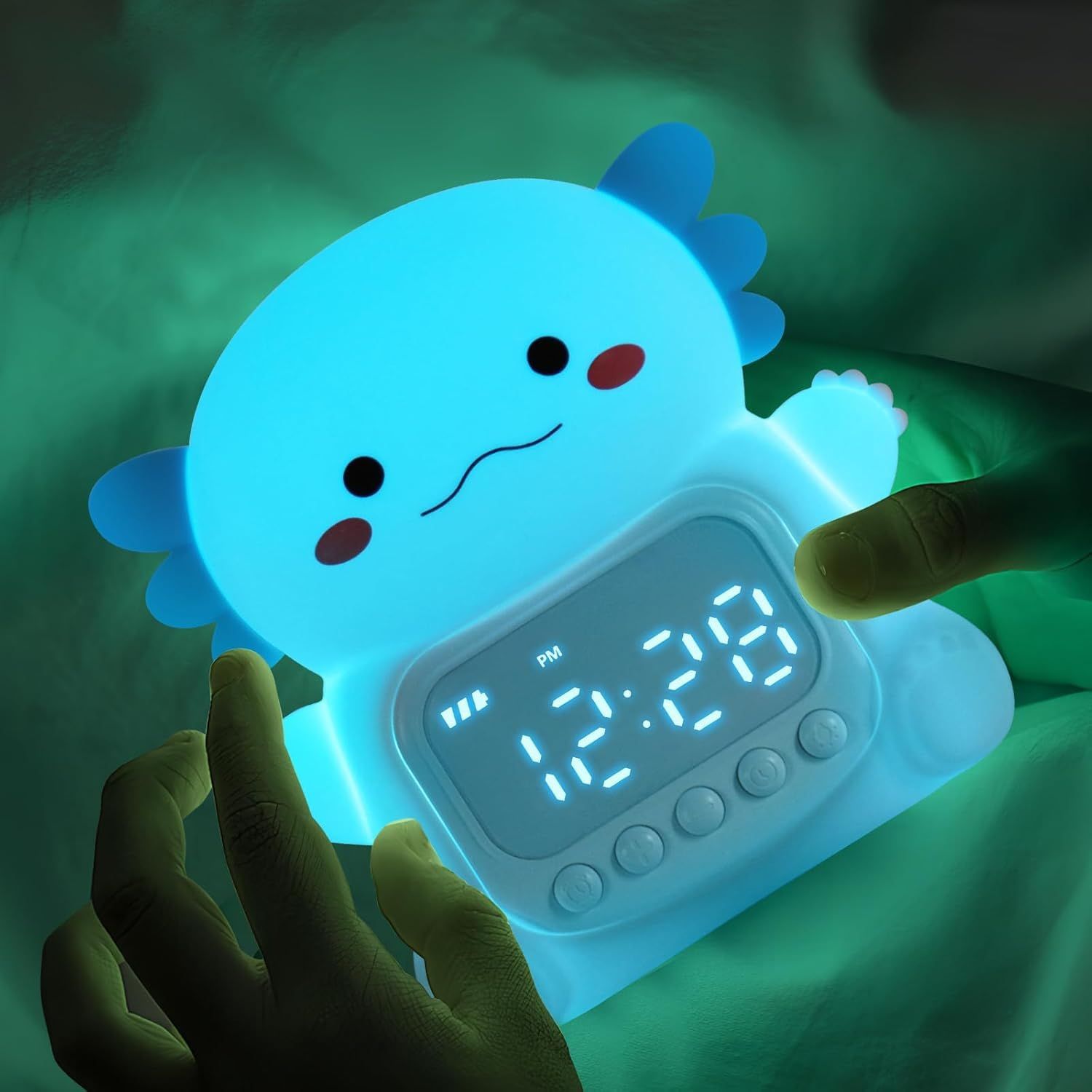 ウーパールーパー目覚まし時計 ナイトライト付き 子供用｜7色RGBライト搭載 かわいいベッドルーム用目覚まし時計｜OK to Wakeクロック｜シリコン製動物型テーブルトップランプ｜ティーン女子・男子向け｜ブルー 国内発送 98ba7cd1