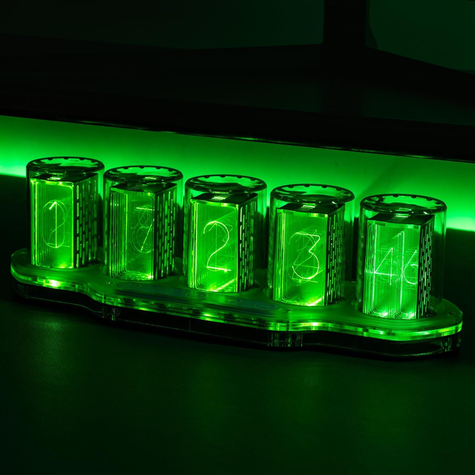 ニキシー管風時計 デジタル置き時計 USB給電対応 アクリル製 フロー・フラッシュ・時間の3モード搭載 メモリー機能付き RGB表示とモード切替可能 レトロとモダンを融合したデザイン 卓上でおしゃれに演出 デスクホビー プレゼント 国内発送 b62821c6