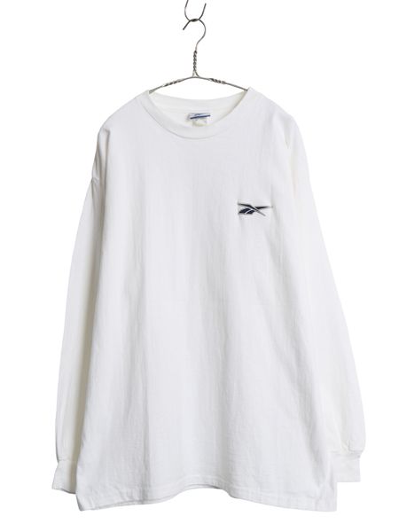 90s USA製 リーボック 長袖 Tシャツ メンズ XL オールド ロンT ヘビーウェイト コットン カットソー ワンポイント ロゴ 刺繍 大きいサイズ
