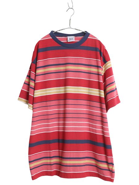 デッドストック 90s USA製 ボーダー 半袖 Tシャツ メンズ XL オールド ヘビーウェイト コットン 大きいサイズ マルチカラー カットソー NOS