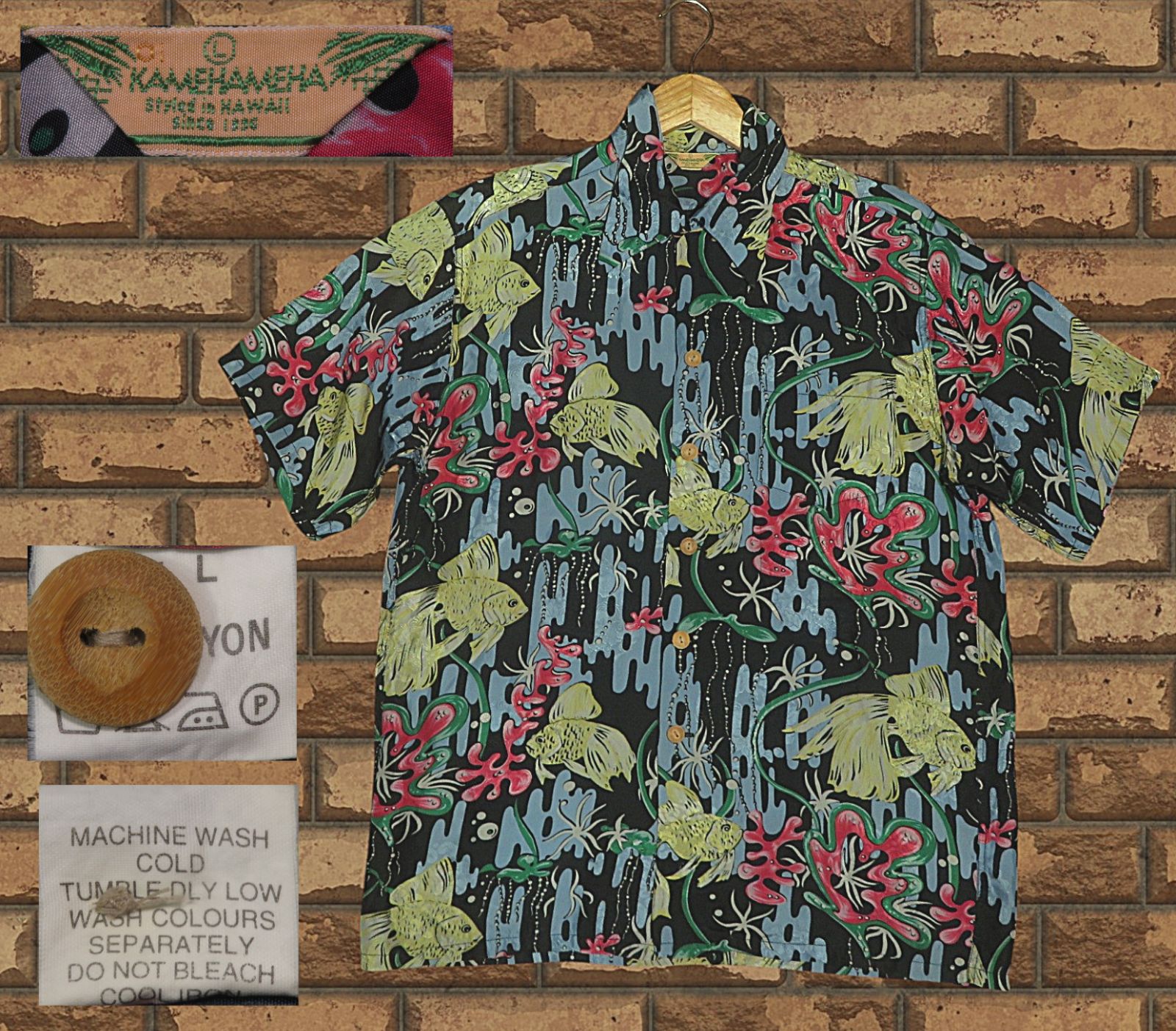 ⚠️⚠️ Lサイズ KAMEHAMEHA カメハメハ UNDER SEA アンダーシー VINTAGE ビンテージ 復刻 レプリカ アロハシャツ ハワイアンシャツ ジョンメイグス