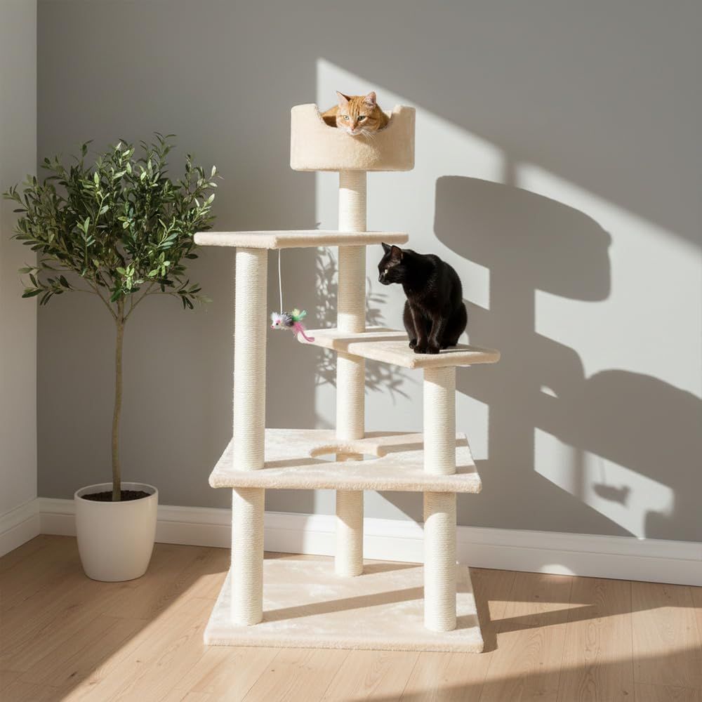 WEIMALL キャットタワー ミニ 高さ128cm コンパクト 低い シニア 子猫 つめとぎポール 猫タワー 据え置き ベージュ PT0010AAR 5,751円