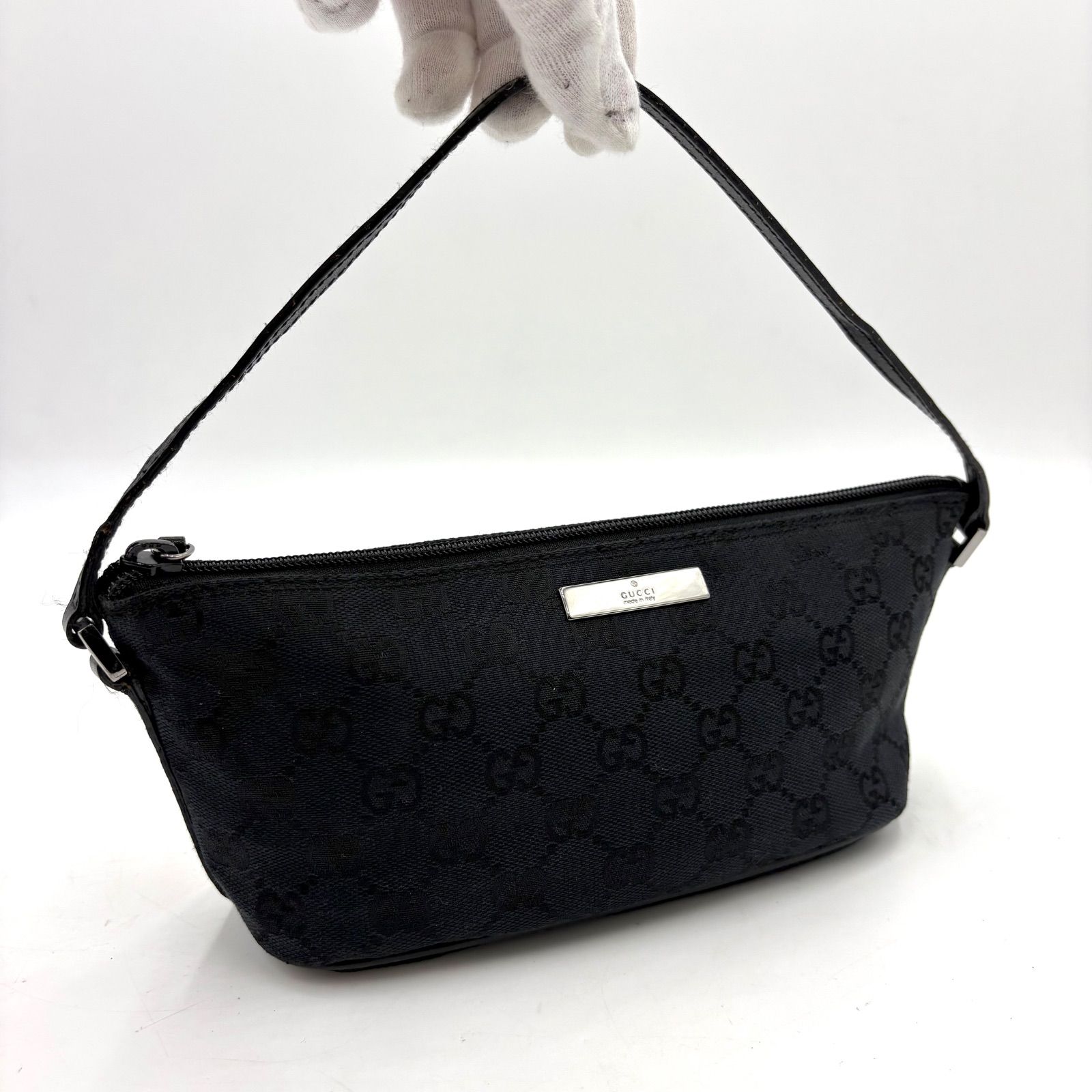 極美品◎GUCCI グッチ GGキャンバス SV金具 アクセサリーポーチ ハンドバッグ 039 1103 ブラック