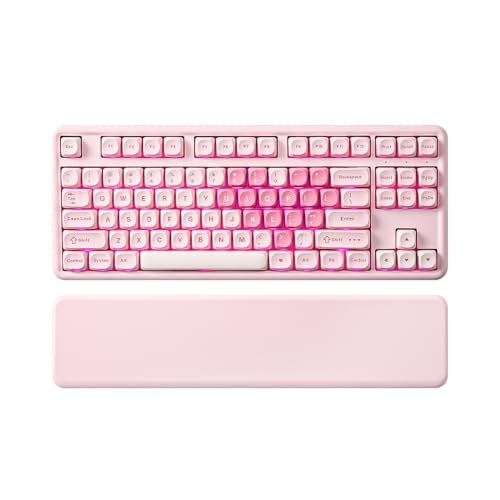YUNZII B87 ワイヤレスメカニカルキーボード ゲーミングキーボード BT5.0/2.4G/USB-C NKRO QMK/VIAソフトウェアカスタム MOAキーキャップ ガスケット RGB リストレスト Win/Mac用 (ピンク, ココアクリームV2e