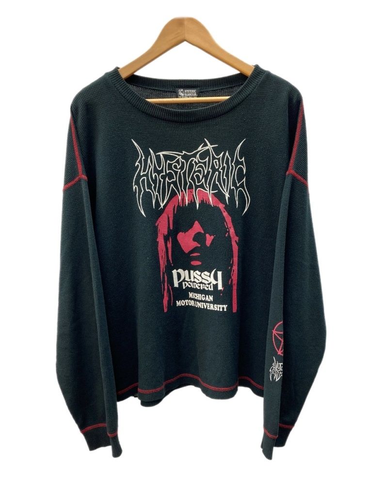 ヒステリックグラマー HYSTERIC GLAMOUR 20AW HYS PENTAGRAM サーマル ロンT ペンタグラム ヒスガール プリント ゴシック ワッフル モード 日本製 BLACK 黒 長袖 ロゴ ブラック Fサイズ 104LT-504