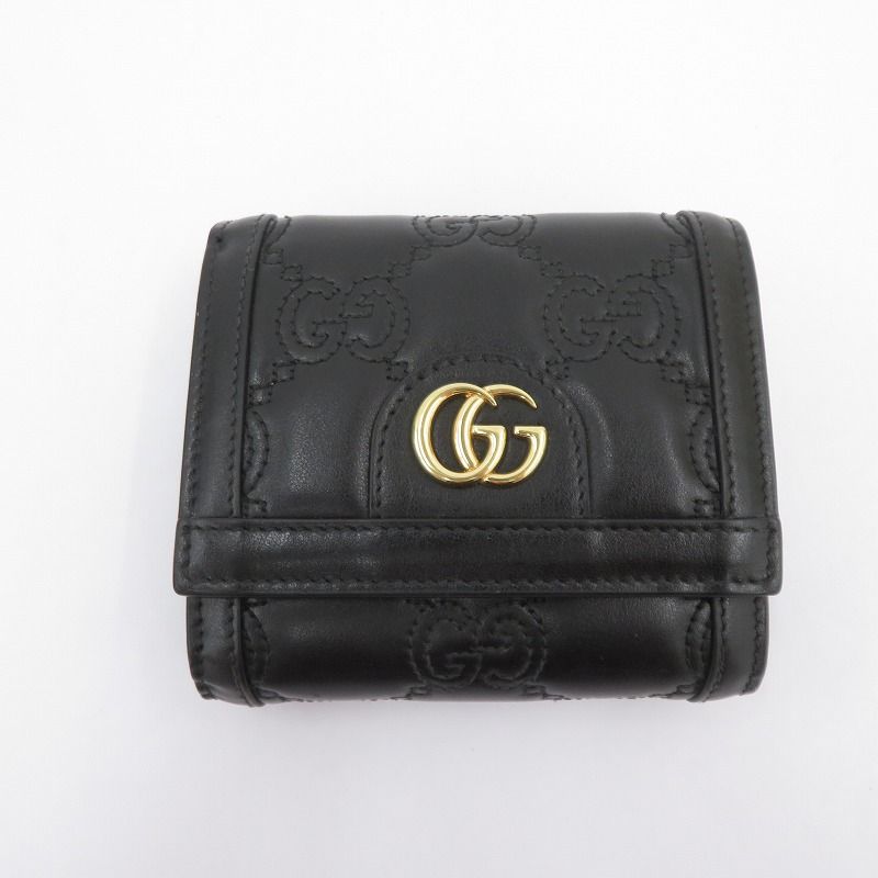 【瀬戸大橋店】 中古 GUCCI | グッチ 二つ折り財布 GGマトラッセ カードケースウォレット 723799・2184 ブラック 【125】