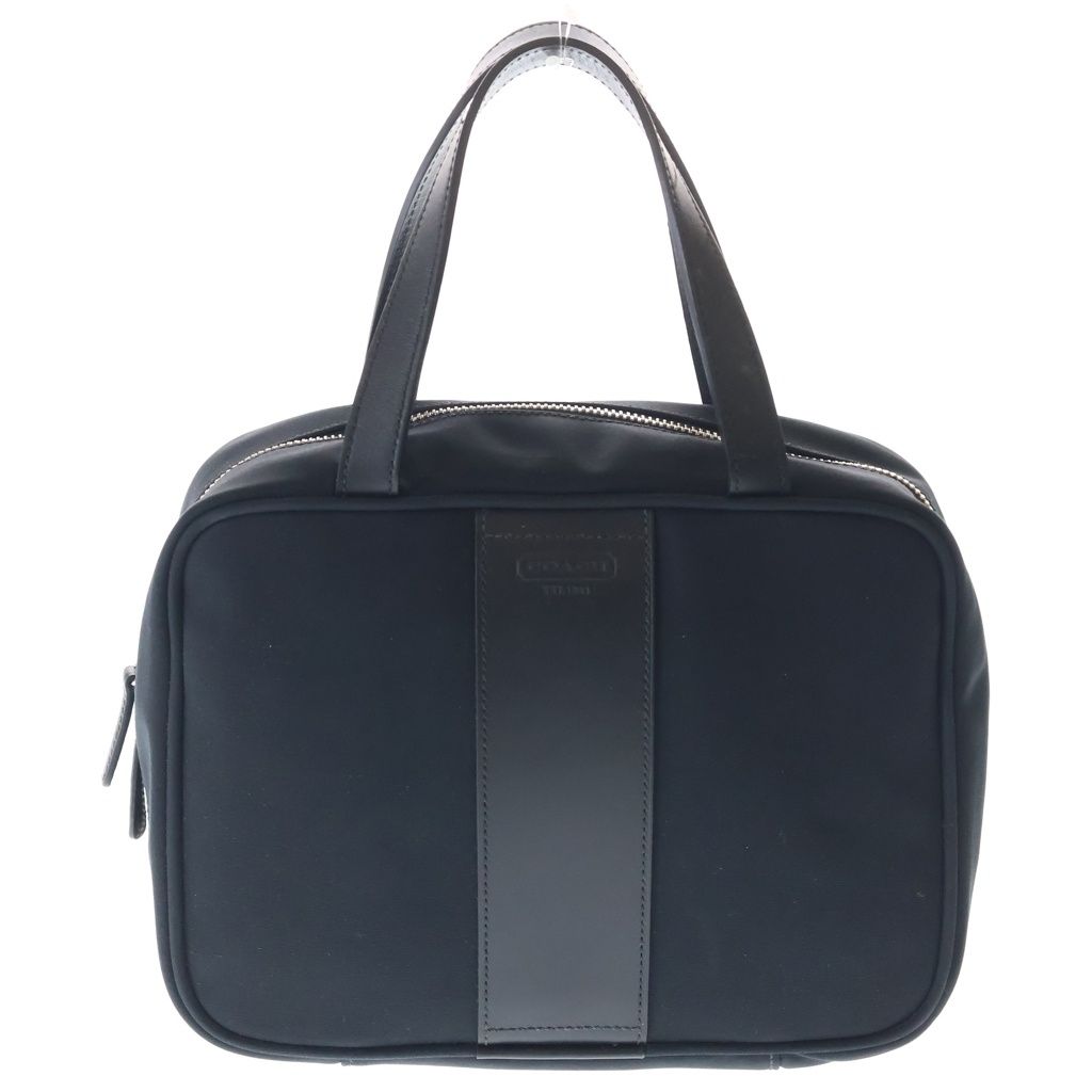 COACH (コーチ) キャンバス レザーハンドル ロゴ刻印 ラウンドジップトートバッグ ブラック