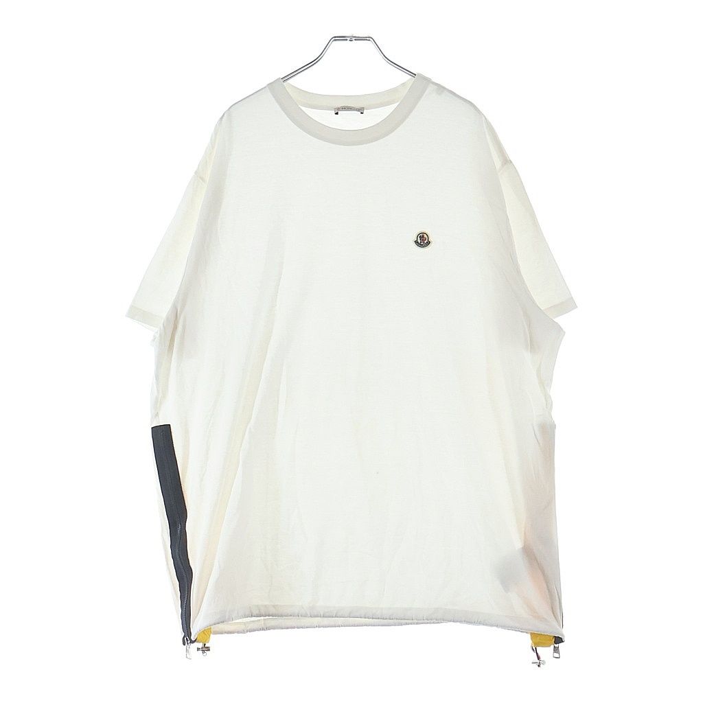MONCLER (モンクレール) 20SS ワッペンロゴ サイドジップ ドローコード クルーネック 半袖Tシャツ ホワイト F10918C71400 8390Y