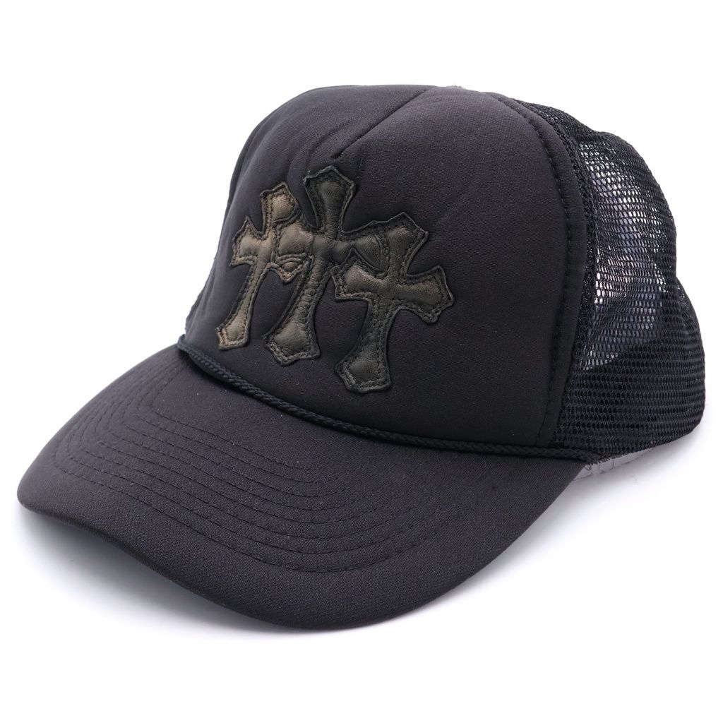 CHROME HEARTS (クロムハーツ) Cemetery Cross Patch Trucker Cap セメタリークロス レザーパッチ トラッカーメッシュキャップ 帽子 ブラック