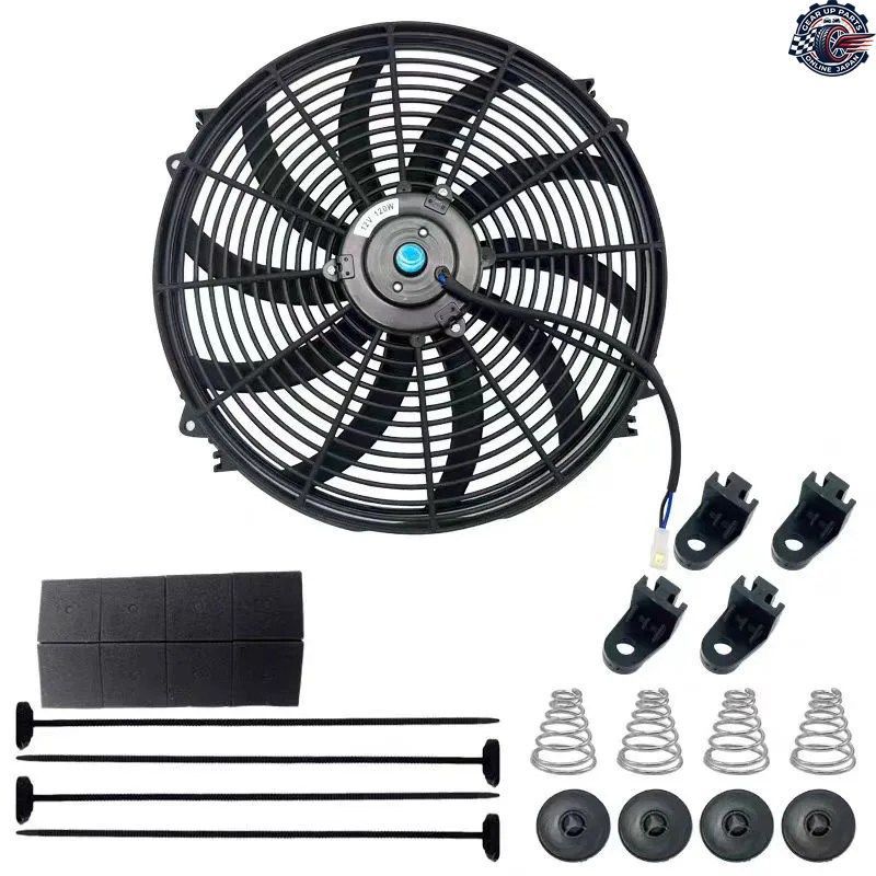 カーエアコン用電子ラジエーターインタークーラー 16インチ 12V 80W 2100RPM CPUクーラーファンブレード取り付けキット