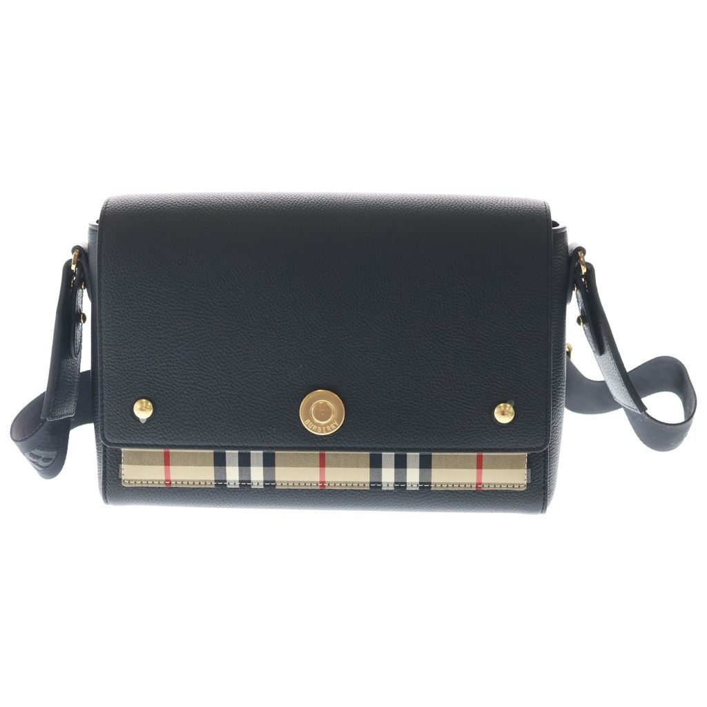 BURBERRY (バーバリー) Note Bag ノートバッグ ノバチェック レザー ショルダーバッグ ブラック/ベージュ 8106351