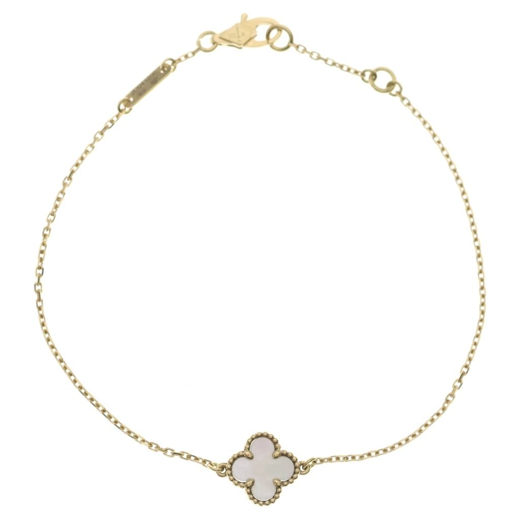 Van Cleef & Arpels (ヴァンクリーフアンドアーペル) スウィートアルハンブラ マザーオブパール ブレスレット チェーン ゴールド×ホワイト Au750YG 2g VCARF68800