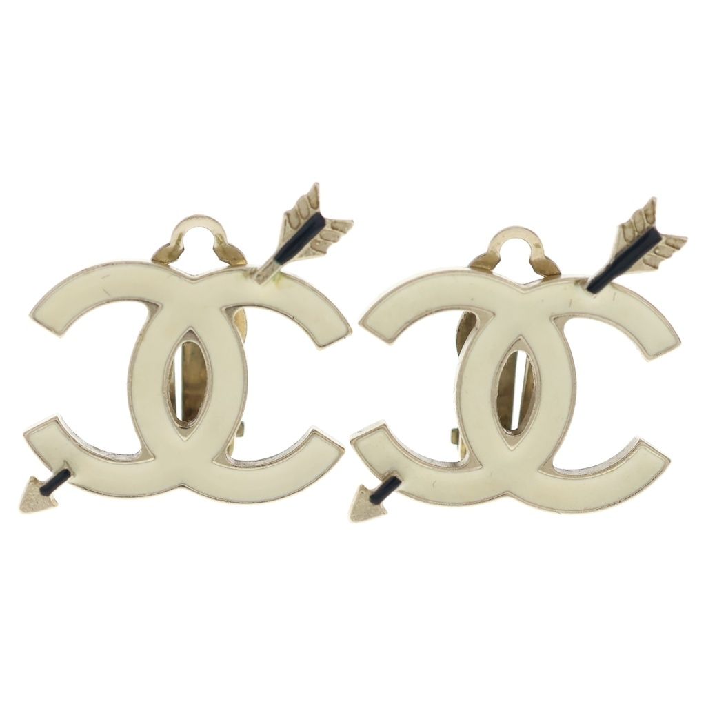 CHANEL (シャネル) ココマーク アロー イヤリング ゴールド×ホワイト GP 10P/10C 箱